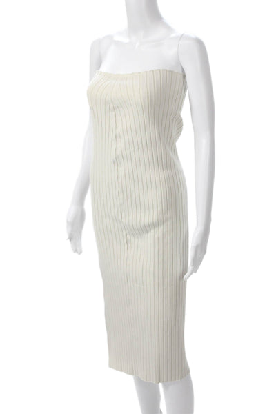 The Row Women Bodycon Sheath Silk Striped Sleeveless Beige Dress 90s Size XS