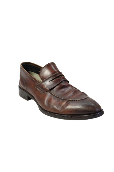 Di Bianco Mens Slip On Round Toe Leather Loafers Dark Brown Size 43