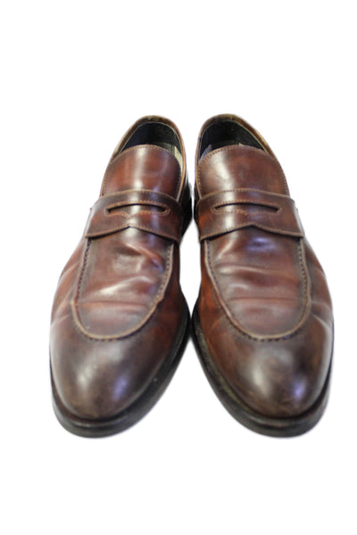 Di Bianco Mens Slip On Round Toe Leather Loafers Dark Brown Size 43