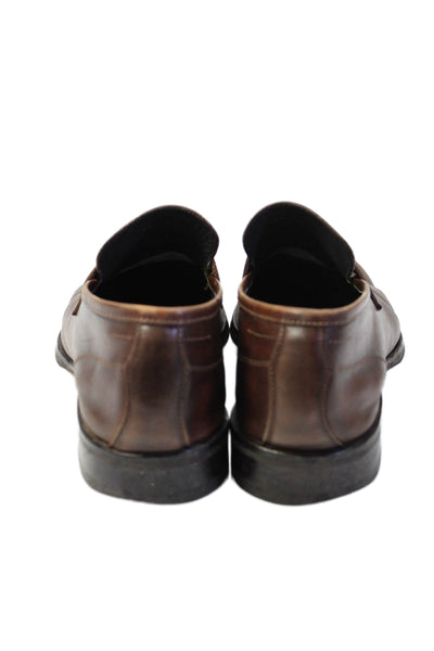 Di Bianco Mens Slip On Round Toe Leather Loafers Dark Brown Size 43