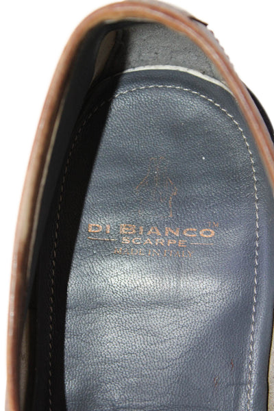 Di Bianco Mens Slip On Round Toe Leather Loafers Dark Brown Size 43