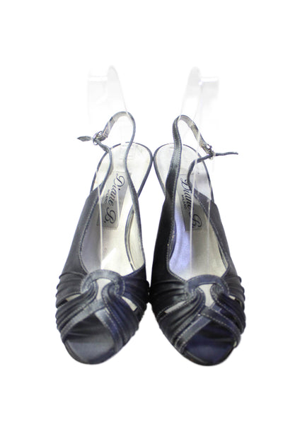 Diane B Womens Stiletto Satin Slingback Sandals Navy Blue Size 8M