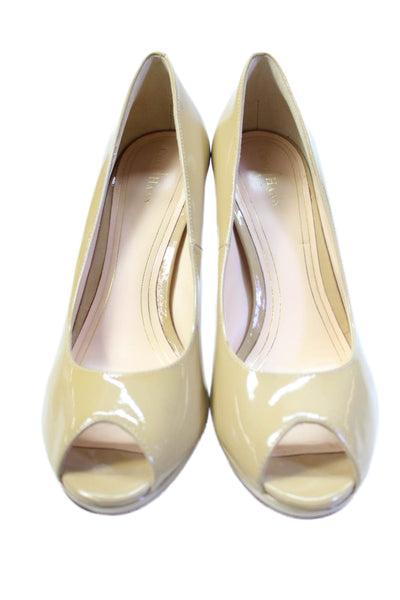 Cole Haan Womens Stiletto Heel Patent Leather Peep Toe Pumps Brown Size 9