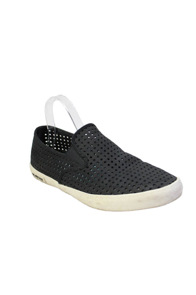 SeaVees Womens Slip On Perforated Low Top Sneakers Black White Size 10