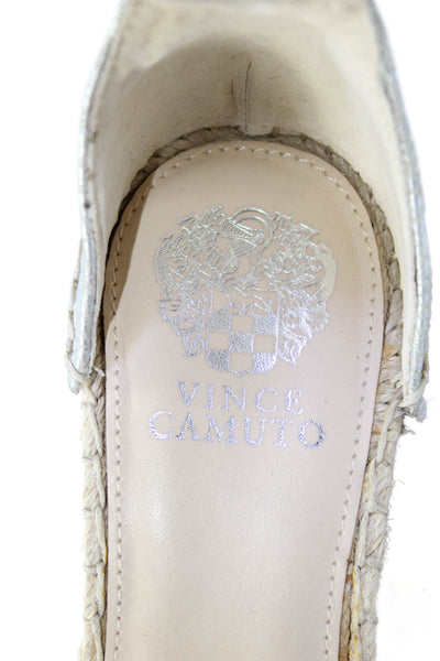 Vince Camuto Womens Wedge Heel Metallic Ankle Strap Sandals Silver Size 9