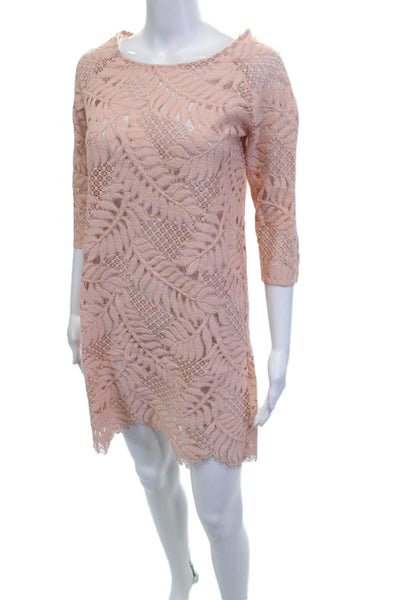 Valerie Khalfon Womens Pink Floral Shift Dress 3/4 Sleeve Designer Size 40