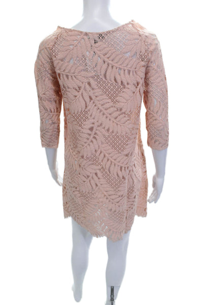 Valerie Khalfon Womens Pink Floral Shift Dress 3/4 Sleeve Designer Size 40