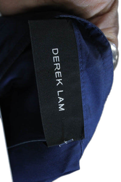 Derek Lam Women Tunic Long Sleeve High Neck Dark Blue Silk Button Size 6