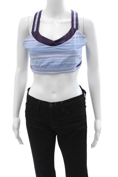 Lululemon Womens Purple Distorted Stripes V Neck Sports Bra Size 10