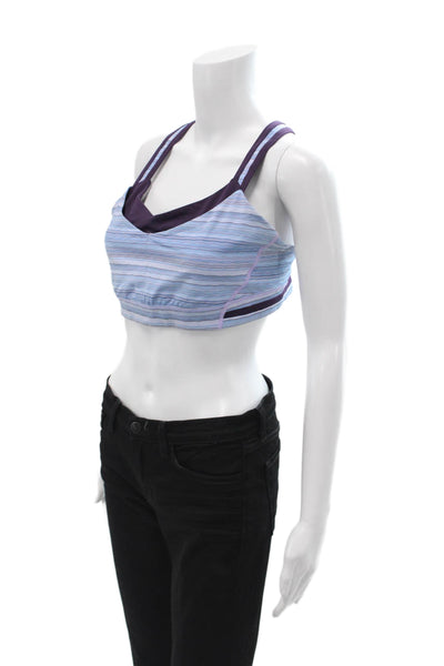 Lululemon Womens Purple Distorted Stripes V Neck Sports Bra Size 10