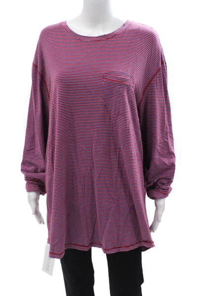 Lululemon Women Red Striped Long Sleeve Crew Neck Tunic Top Nylon Size 10