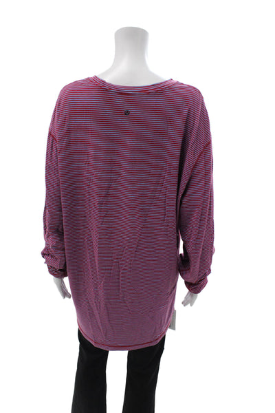 Lululemon Women Red Striped Long Sleeve Crew Neck Tunic Top Nylon Size 10