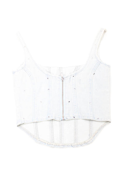 Superdown Women Light Blue Cropped Cotton Square Neck Sleeveless Tank Size 2XS