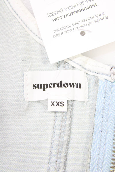 Superdown Women Light Blue Cropped Cotton Square Neck Sleeveless Tank Size 2XS