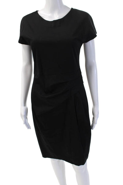 Jil Sander Women Black Sheath Dress Short Sleeve Round Neck Size 38