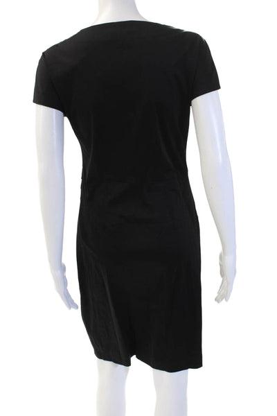 Jil Sander Women Black Sheath Dress Short Sleeve Round Neck Size 38