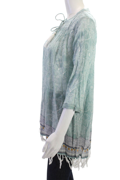 Roller Rabbit Women Light Blue Paisley Tunic Blouse 3/4 Sleeve Cotton Size XS