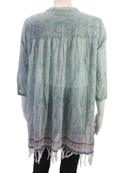 Roller Rabbit Women Light Blue Paisley Tunic Blouse 3/4 Sleeve Cotton Size XS
