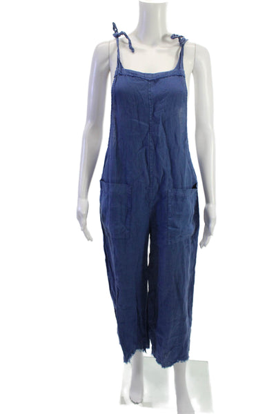9 Seed Women Blue V Neck Sleeveless Cotton Jumpsuit Size S