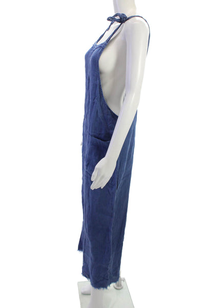 9 Seed Women Blue V Neck Sleeveless Cotton Jumpsuit Size S
