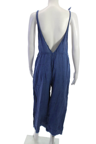 9 Seed Women Blue V Neck Sleeveless Cotton Jumpsuit Size S