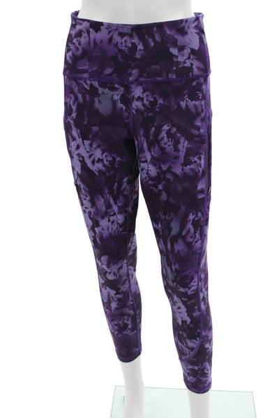 Athleta Women Purple Floral Ankle Leggings Zip Closure Size 1X