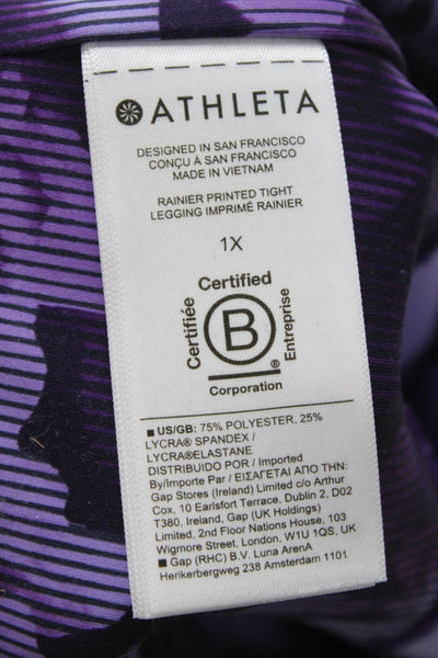 Athleta Women Purple Floral Ankle Leggings Zip Closure Size 1X