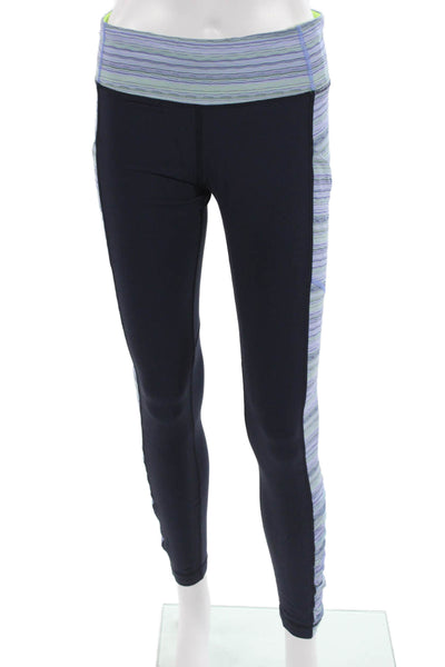 Lululemon Womens Ankle Leggings Dark Blue Striped Nylon Lycra Size 8