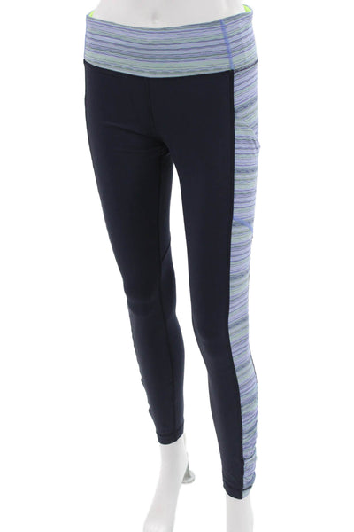 Lululemon Womens Ankle Leggings Dark Blue Striped Nylon Lycra Size 8