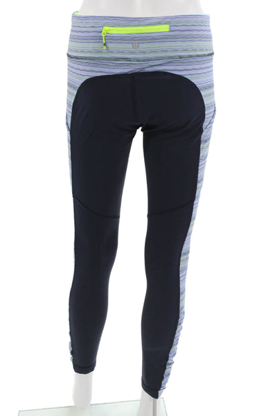 Lululemon Womens Ankle Leggings Dark Blue Striped Nylon Lycra Size 8