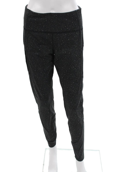 Athleta Women Black Ankle Jogger Leggings Stars Zip Polyester Lycra Size L