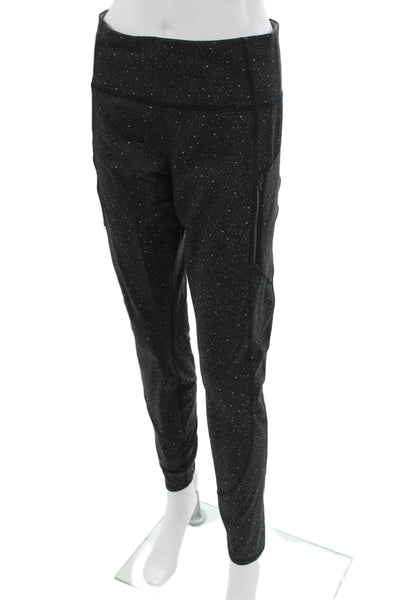 Athleta Women Black Ankle Jogger Leggings Stars Zip Polyester Lycra Size L