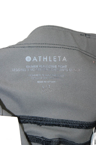 Athleta Women Black Ankle Jogger Leggings Stars Zip Polyester Lycra Size L