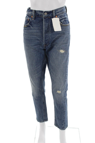 Levis Mens Ankle Cropped Straight Jeans Blue High Rise Inseam 29 Size 31