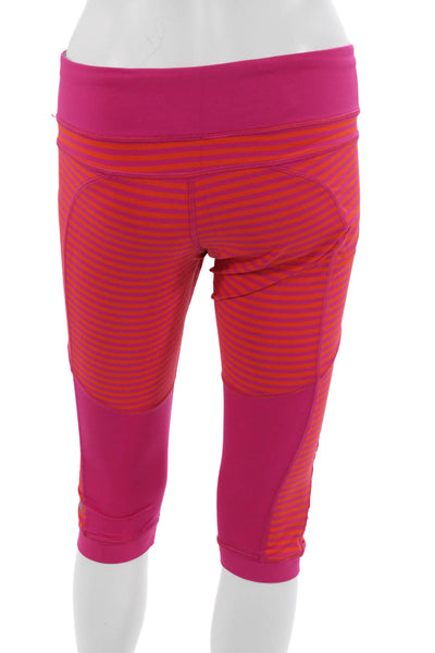 Lululemon Womens Striped Orange Capri Pants Zip Size 10