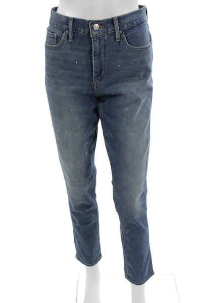 Levis Women Ankle Skinny Jeans Blue Polka Dot Mid Rise Button Size 31