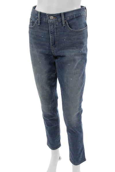 Levis Women Ankle Skinny Jeans Blue Polka Dot Mid Rise Button Size 31