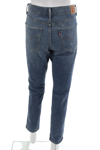 Levis Women Ankle Skinny Jeans Blue Polka Dot Mid Rise Button Size 31