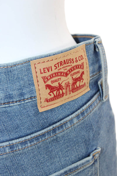 Levis Women Ankle Skinny Jeans Blue Polka Dot Mid Rise Button Size 31