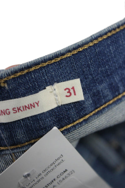 Levis Women Ankle Skinny Jeans Blue Polka Dot Mid Rise Button Size 31