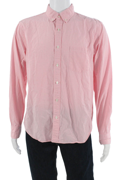 J Crew Mens Plaid Slim Fit Button Down Shirt Pink Cotton Size Large