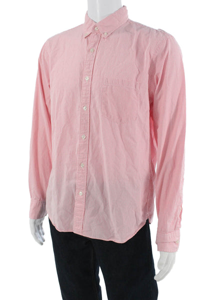 J Crew Mens Plaid Slim Fit Button Down Shirt Pink Cotton Size Large