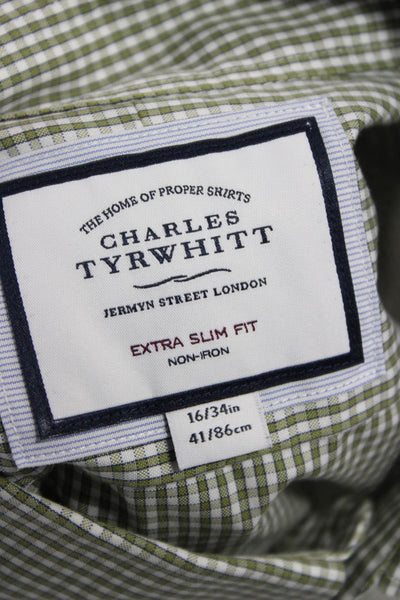 Charles Tyrwhitt Mens Plaid Extra Slim Fit Button Down Shirt Green Size 16
