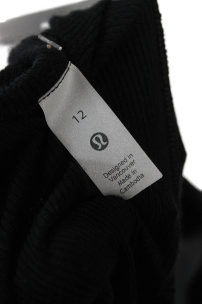 Lululemon Women Black Square Neck Long Sleeve Basic T-Shirt Size 12