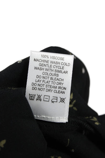 Able Women Maxi Wrap Dress Black Floral Short Sleeve V Neck 100% Viscose Size L