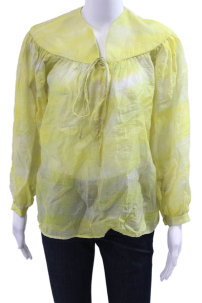 KAOA Women Tunic Blouse Yellow Long Sleeve Drawstring Peasant Size XS