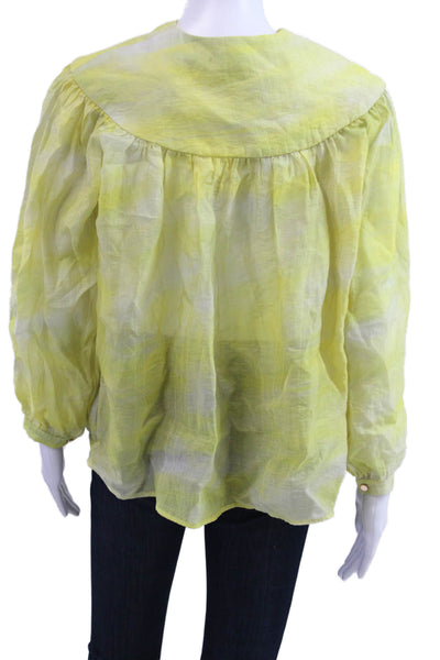 KAOA Women Tunic Blouse Yellow Long Sleeve Drawstring Peasant Size XS