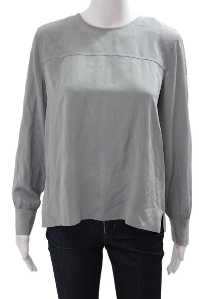 Everlane Women Basic Silk Blouse Gray Long Sleeve Button Round Neck Size M