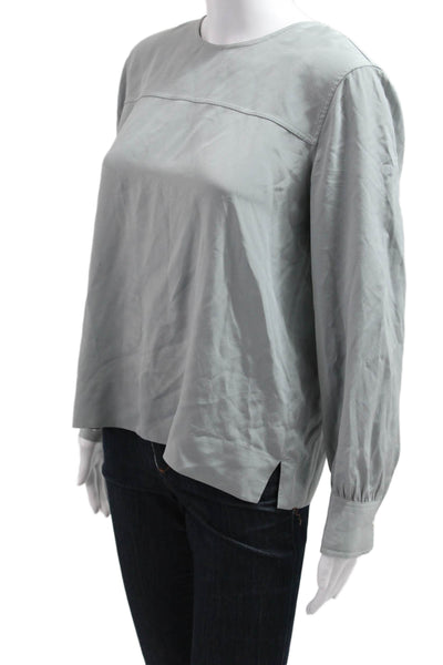 Everlane Women Basic Silk Blouse Gray Long Sleeve Button Round Neck Size M