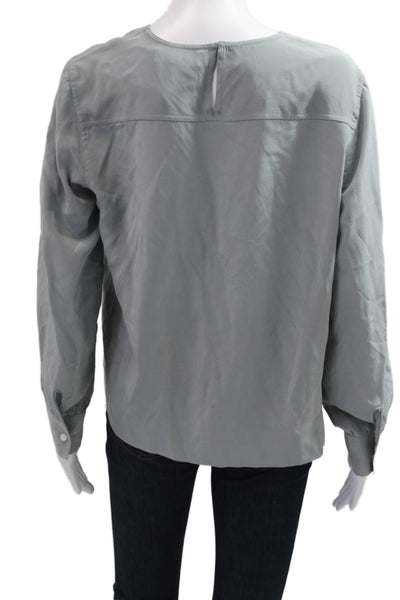 Everlane Women Basic Silk Blouse Gray Long Sleeve Button Round Neck Size M